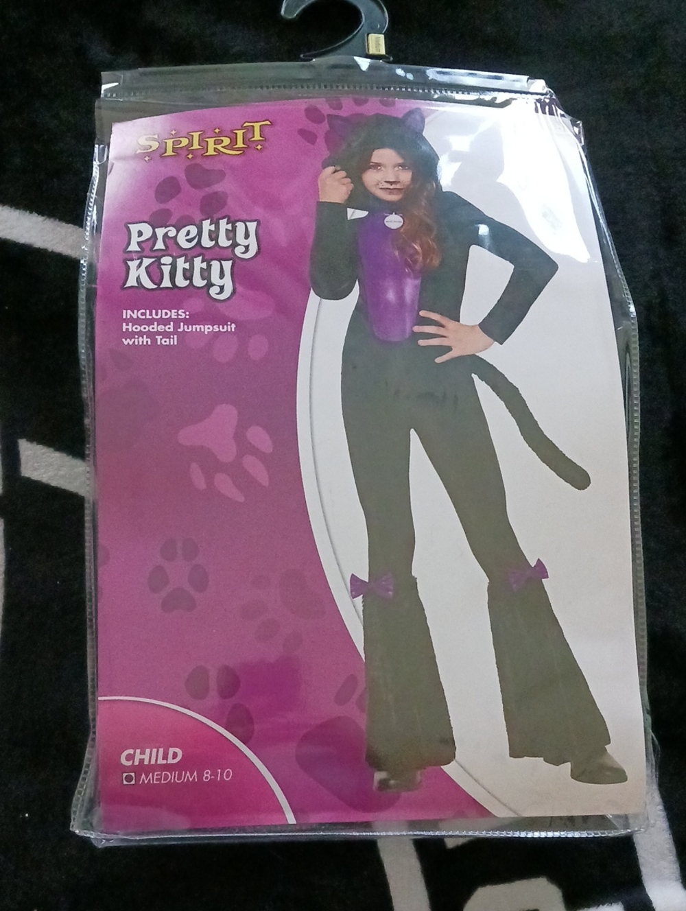 Spirit Halloween Pretty Kitty Child Costume - Black & Purple Hooded Jumpsuit